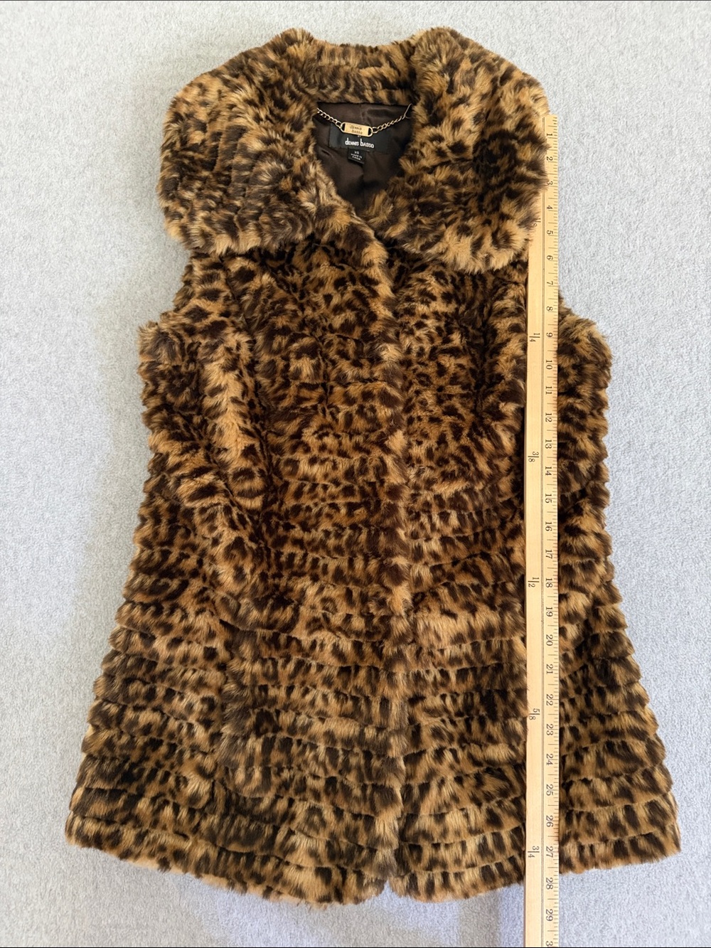 Dennis Basso Faux Fur Leopard Vest Size XS Mob Wife Winter Glam Boho - Picture 10 of 12